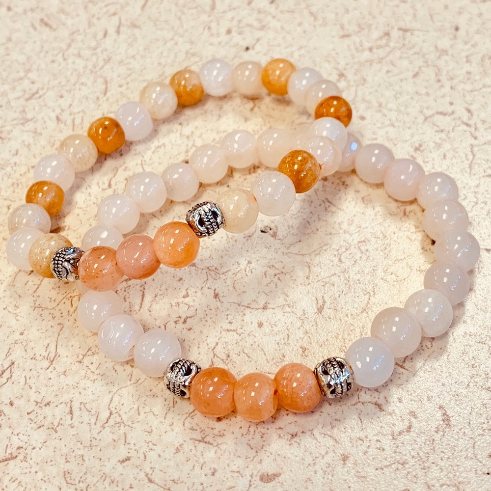 🔮White quartz natural stone w/Carnelian Bracelet